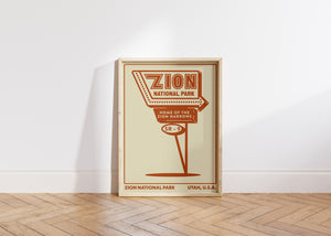 Zion National Park Entrance Sign Poster | Vintage Motel Sign | Zion Utah | Zion Wall Decor