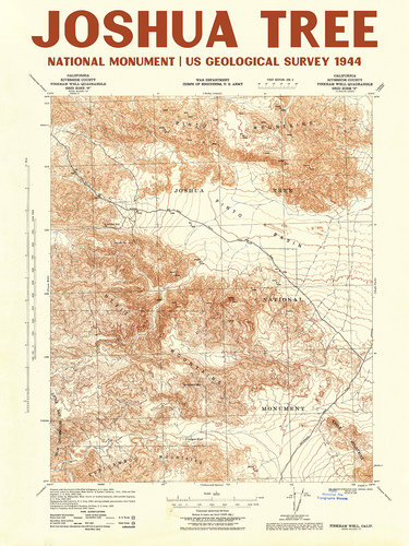 Joshua Tree National Park Vintage 1944 USGS Map Poster