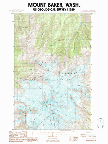 Mount Baker Washington Poster | Vintage 1989 USGS Map