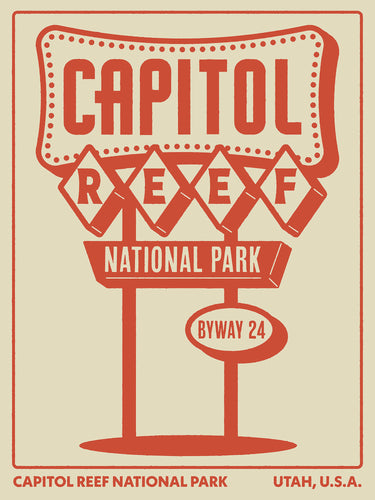 Capitol Reef National Park Entrance Sign Poster | Vintage Motel Sign  | Capitol Reef Wall Decor
