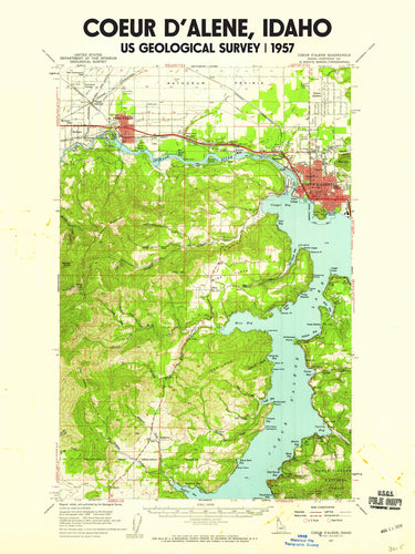 Coeur D'Alene Idaho Poster | Vintage 1957 Map
