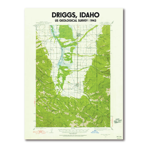 Driggs Idaho 1943 USGS Topo Map Poster
