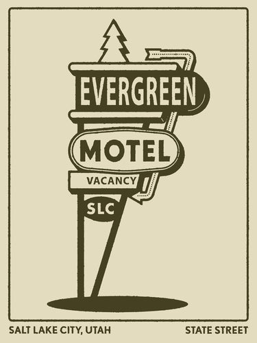 Evergreen Motel Sign Art Print | Boogie Sign Art | Motel Sign Art Wall Decor