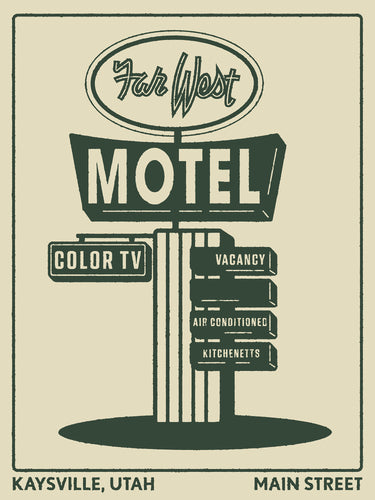 Far West Motel Sign Art Print | Boogie Sign Art | Motel Sign Art Wall Decor