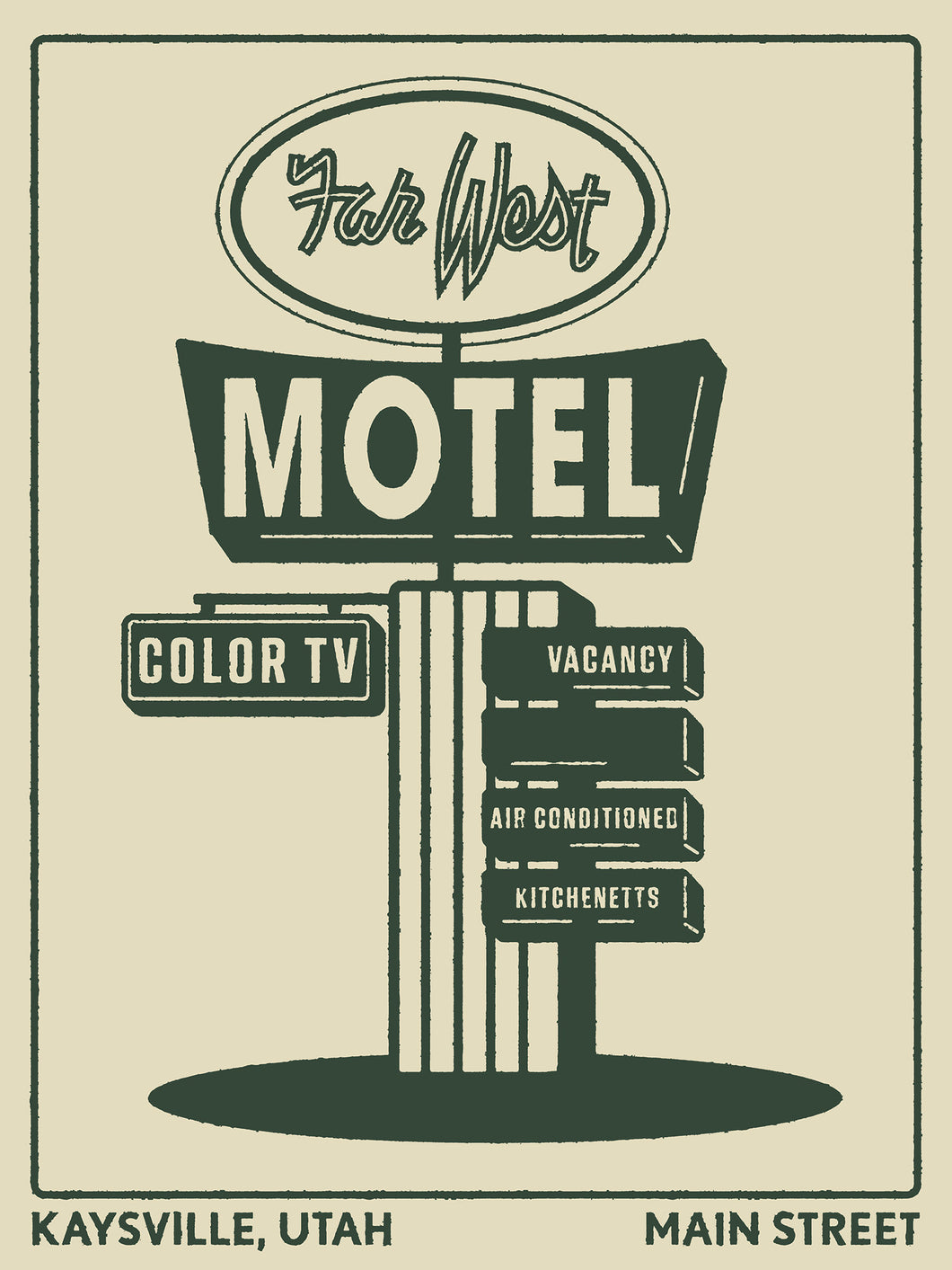 Far West Motel Sign Art Print | Boogie Sign Art | Motel Sign Art Wall Decor