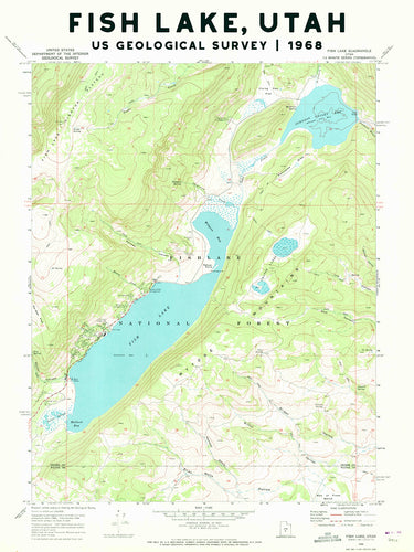 Fish Lake Utah USGS Vintage 1968 Map Poster