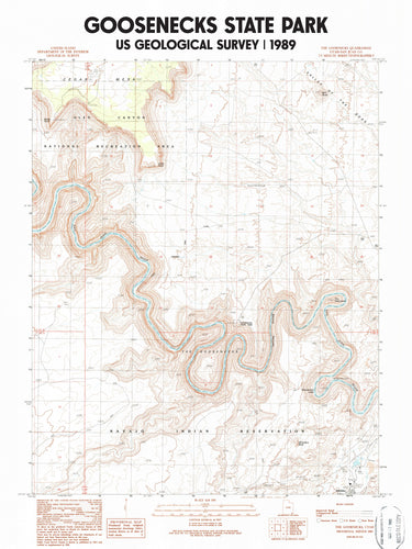Goosenecks State Park Utah Poster | Vintage 1989 USGS Map
