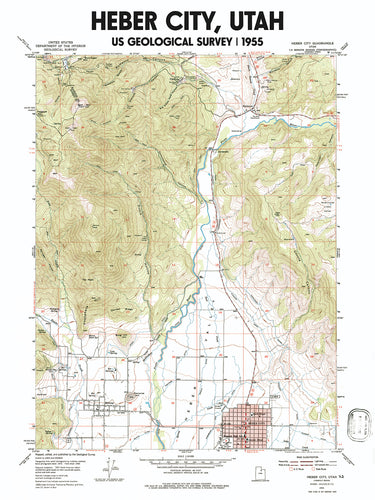 Heber City Utah 1955 USGS Map Poster