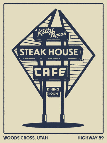 Kitty Papps Steak House Sign Art Print | Boogie Sign Art | Motel Sign Art Wall Decor