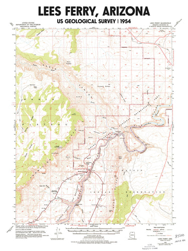 Lees Ferry 1954 USGS Map Poster | Horseshoe Bend Arizona Map Poster