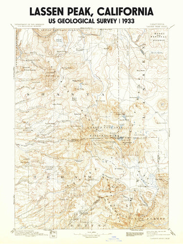 Lassen Peak California Lassen National Park Poster | Vintage 1933 USGS Map