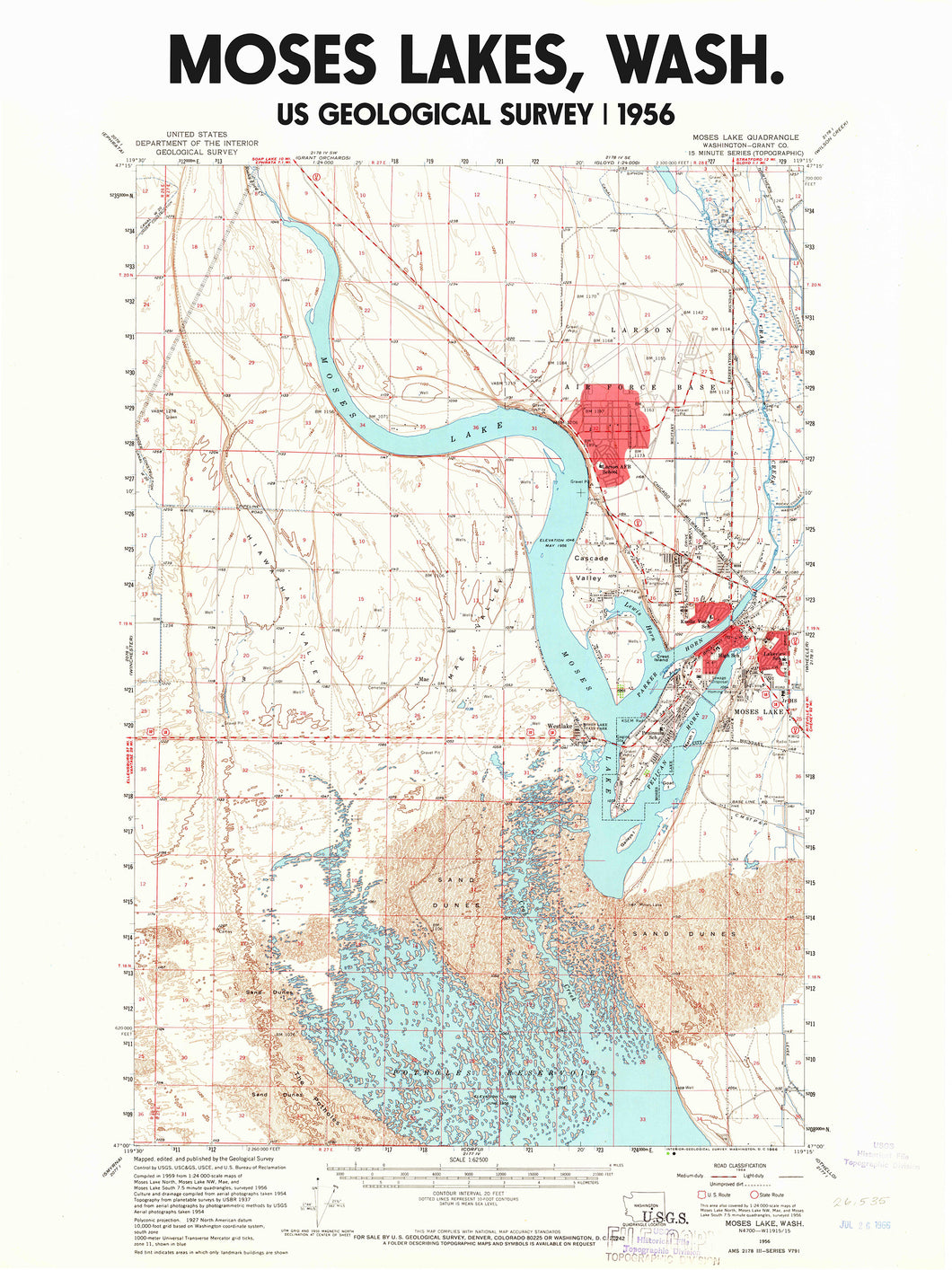 Moses Lakes Washington Poster | Vintage 1956 USGS Map