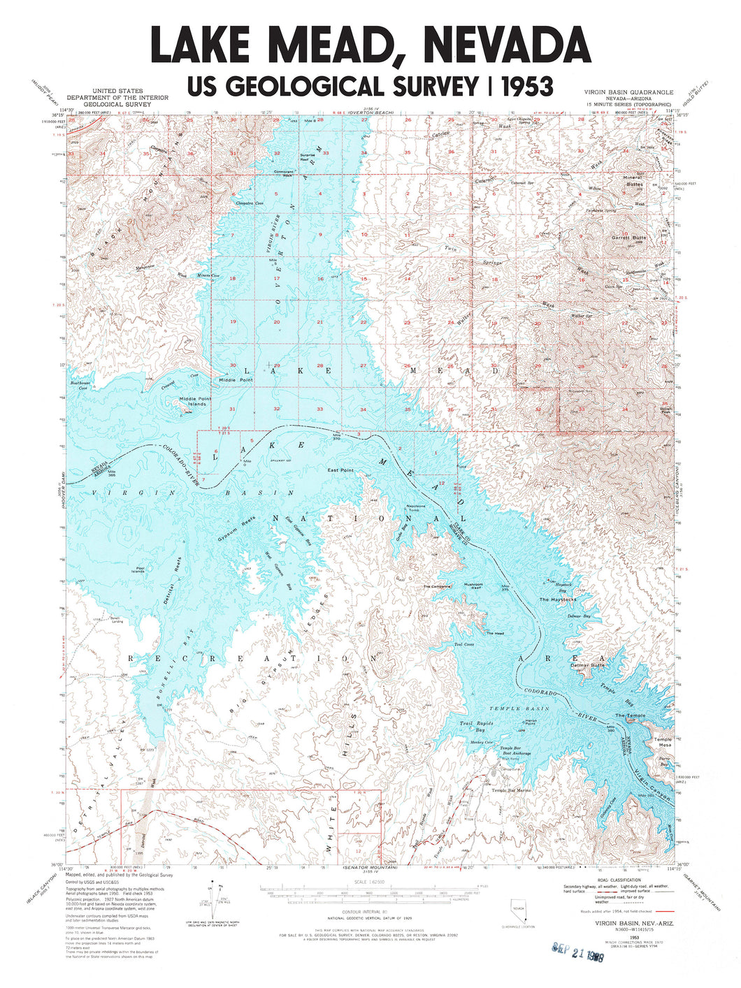 Lake Mead Nevada Poster | Vintage 1953 USGS Map