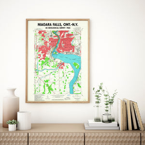 Niagara Falls Ontario New York Poster | Vintage 1965 USGS Map