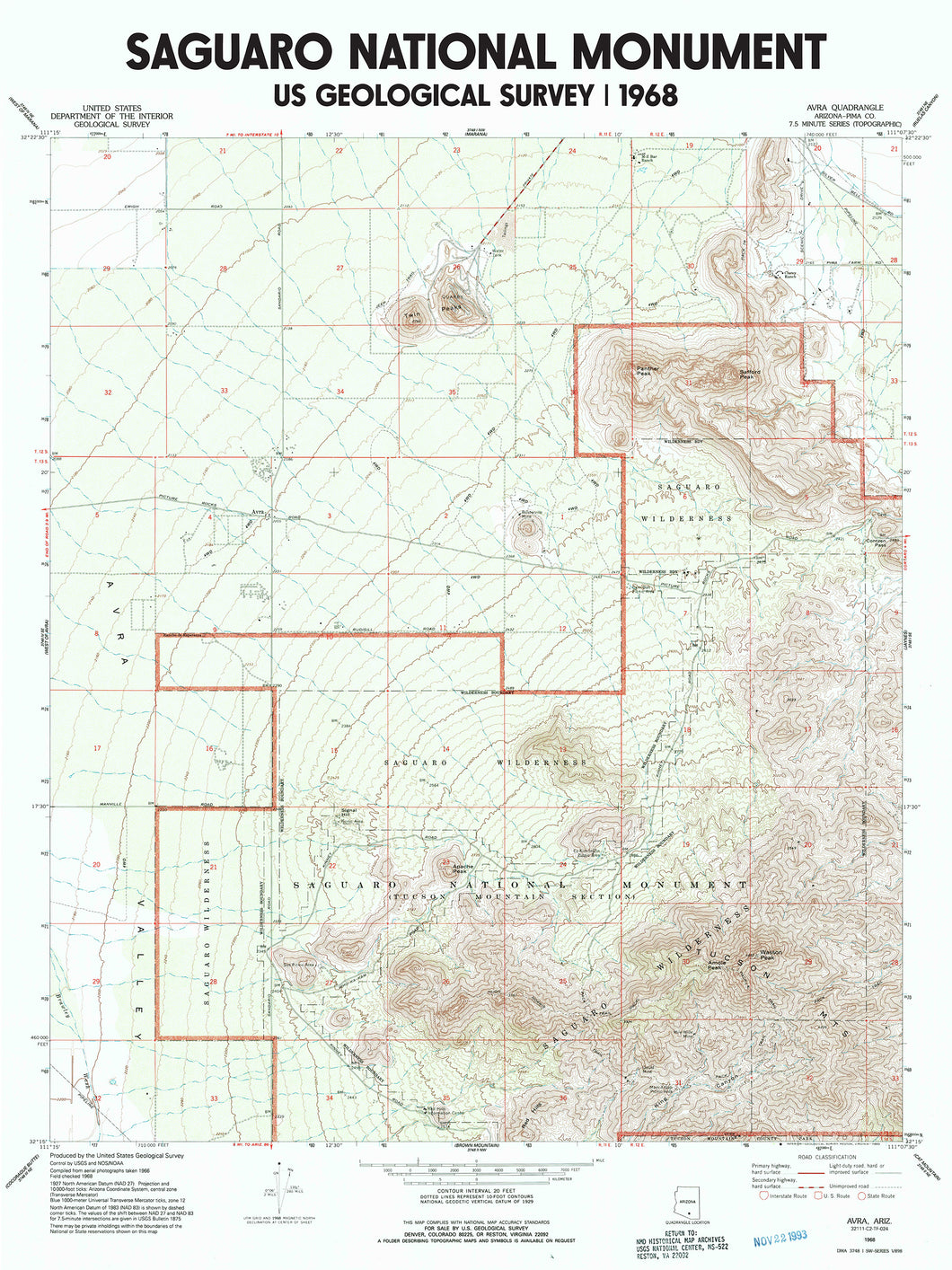 Saguaro National Park Poster | Vintage 1968 USGS Map
