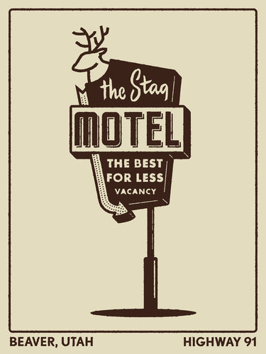 Stag Motel Sign Art Print | Boogie Sign Art | Motel Sign Art Wall Decor Active