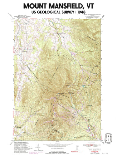 Mount Mansfield | Stowe Vermont Poster | Vintage 1948 USGS Map
