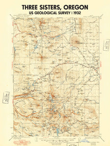 Three Sisters Oregon Poster | Vintage 1932 USGS Map
