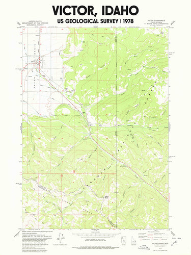 Victor Idaho 1978 USGS Topographical Map Poster