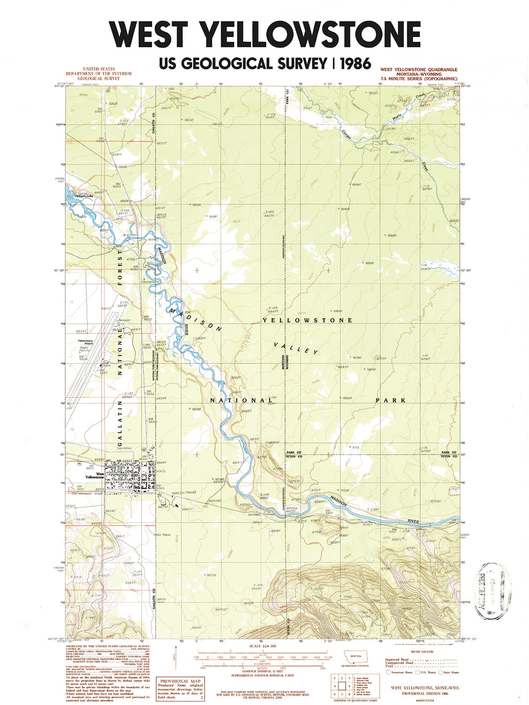 West Yellowstone 1986 USGS Map Poster