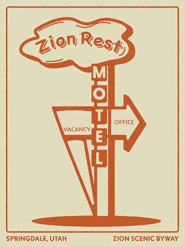 Zion Rest Motel Sign Art Print | Boogie Sign Art | Motel Sign Art Wall Decor Active