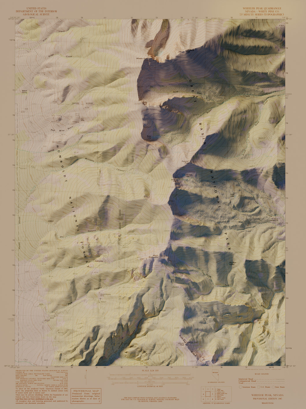 Great Basin National Park Nevada | Shaded Relief Topographic Map