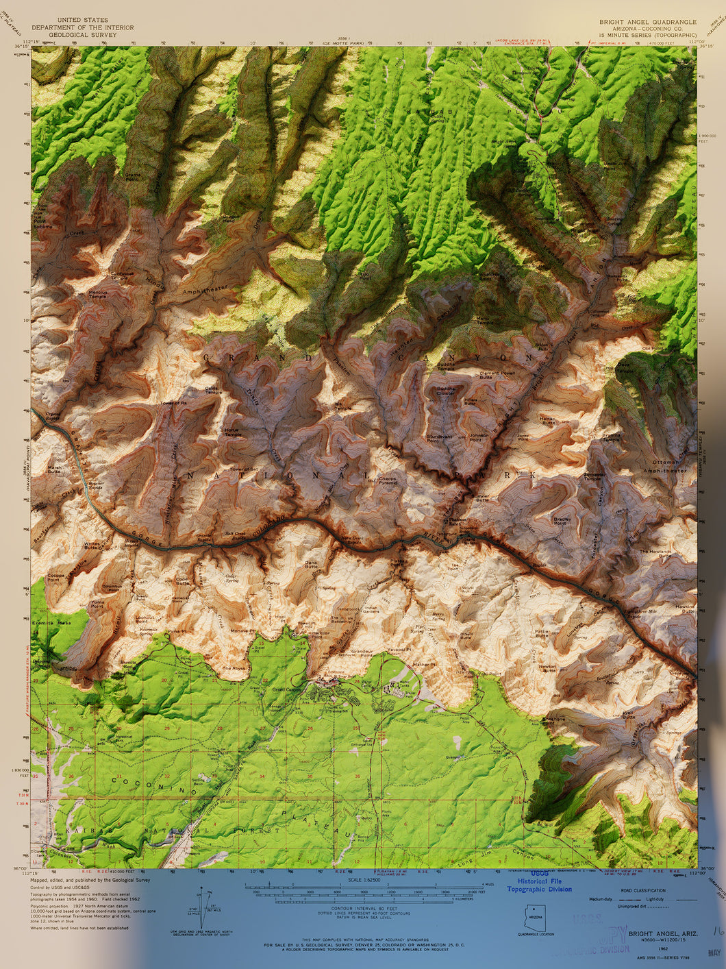 Grand Canyon National Park Map Poster - Shaded Relief Topographical Map