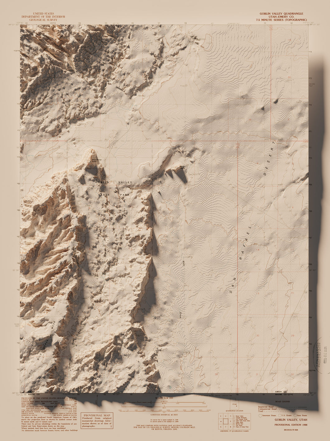 Goblin Valley State Park Utah | Shaded Relief Topographic Map