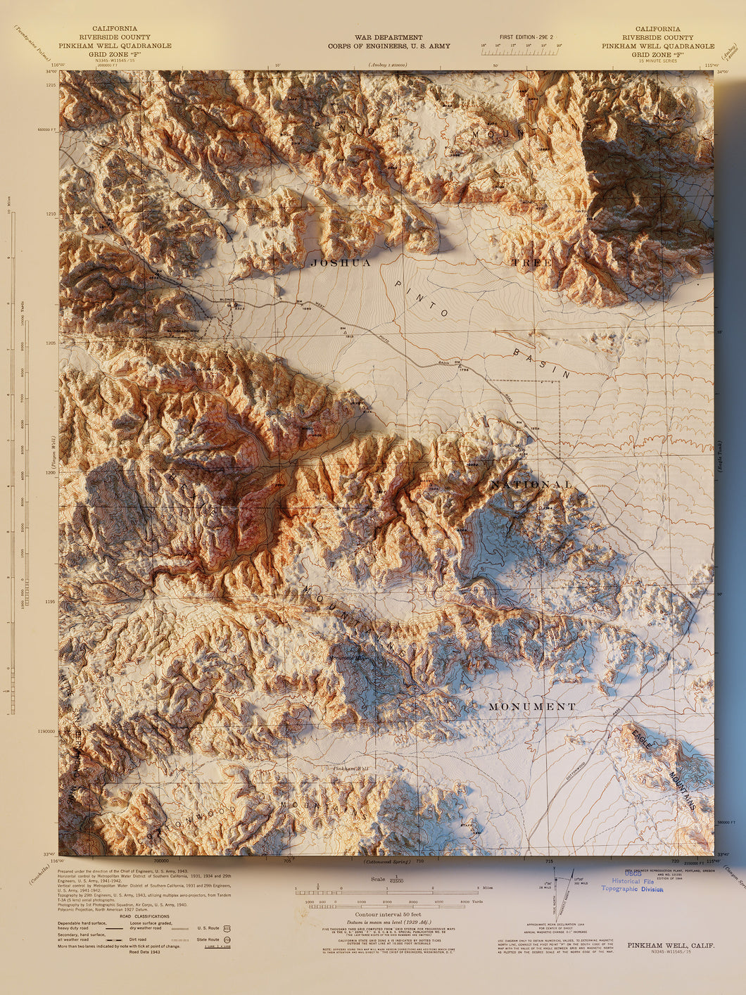 Joshua Tree National Park Map Poster - Shaded Relief Topographical Map