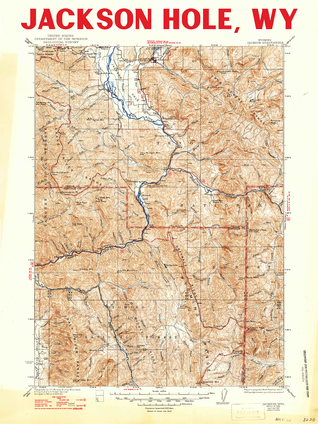 Jackson Hole Wyoming USGS Map Poster