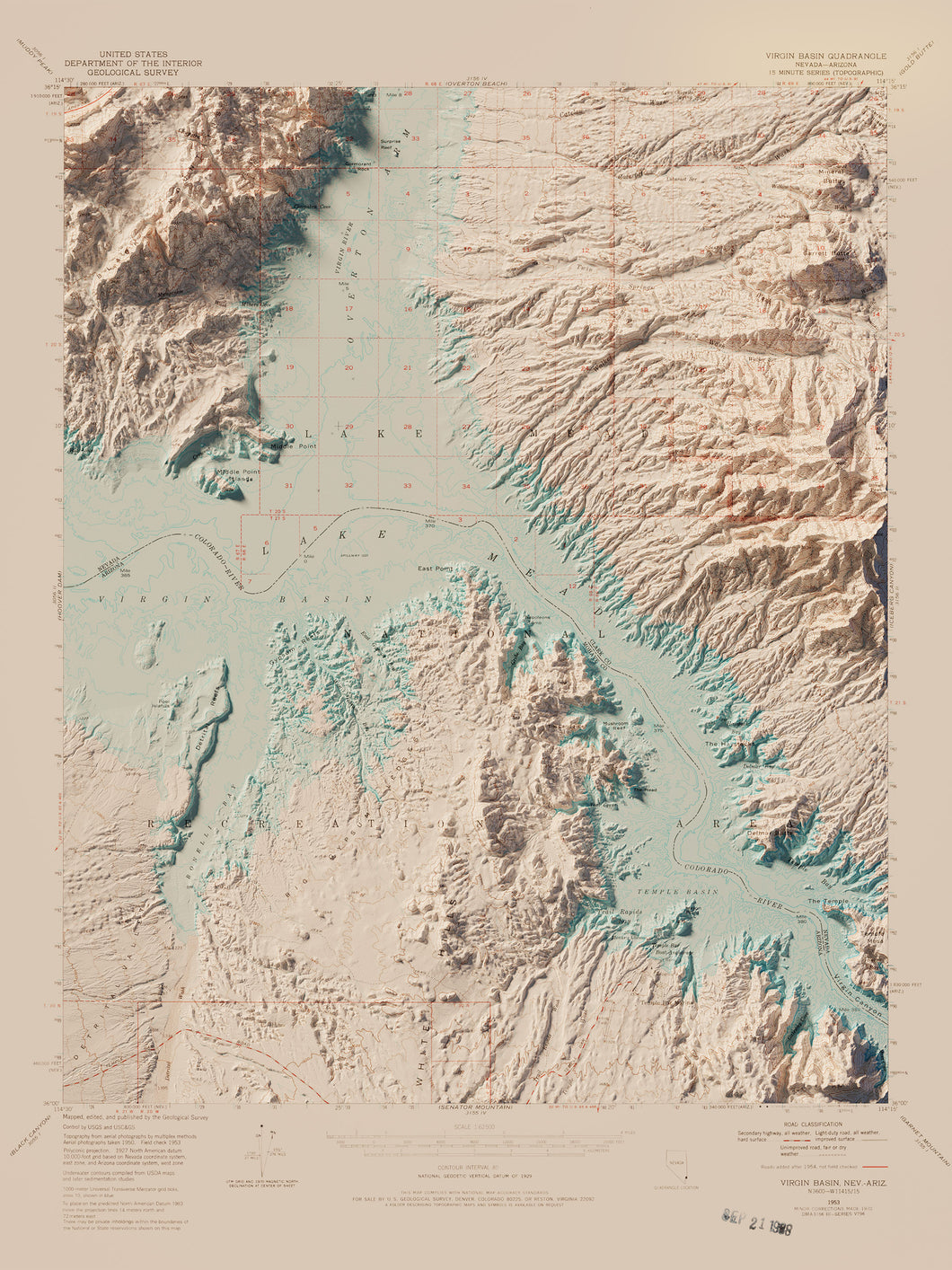 Lake Mead Nevada | Shaded Relief Topographic Map
