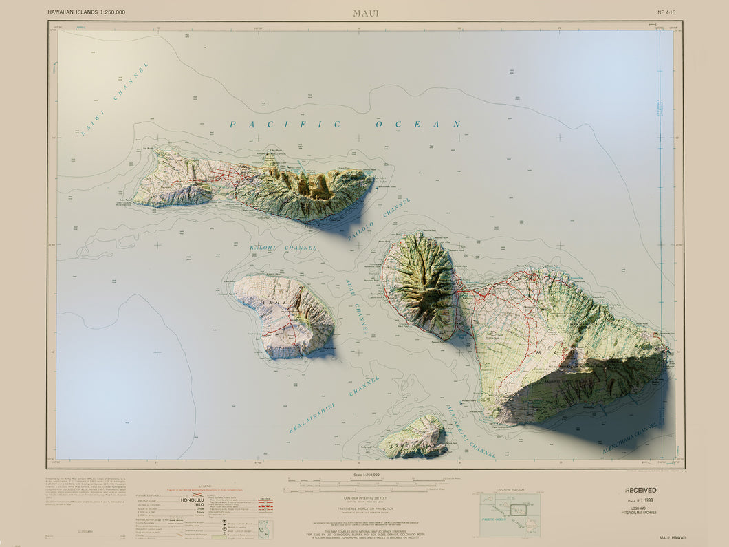 Maui Hawaiian Islands | Shaded Relief Topographic Map