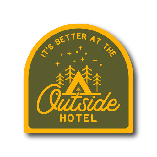 Outside Hotel Camping Vinyl Sticker
