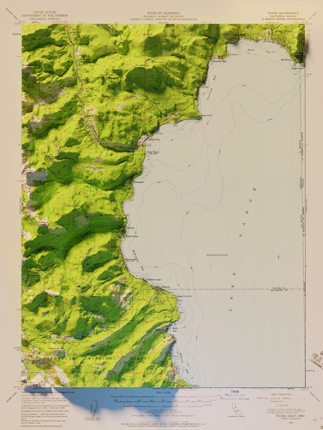 Lake Tahoe California Map Poster - Shaded Relief Topographical Map Poster