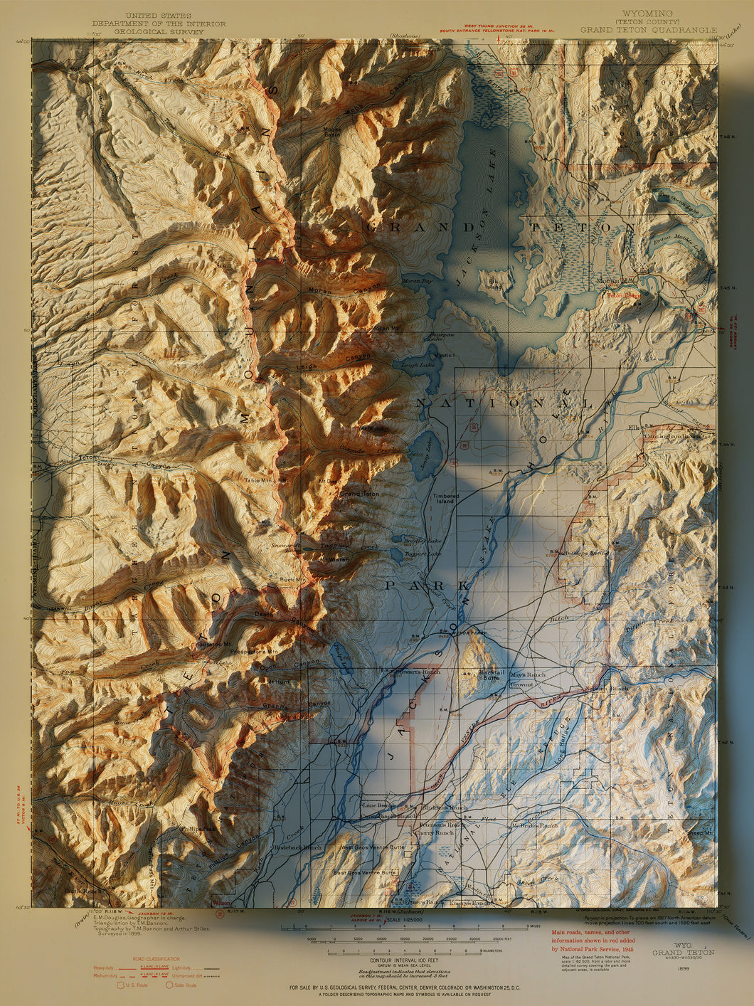 Grand Teton National Park Map Poster - Shaded Relief Topographical Map