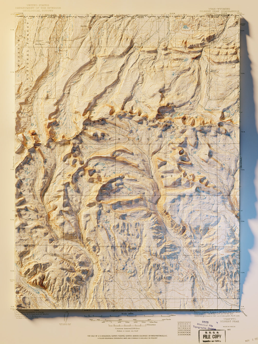 Uinta Mountains Utah Map Poster - Shaded Relief Topographical Map