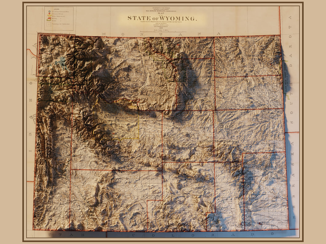 State of Wyoming Map Poster - Shaded Relief Topographical Map